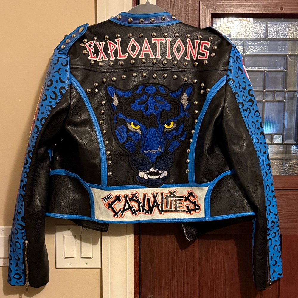 Women's Black and Blue studded Faux Leather Jacket